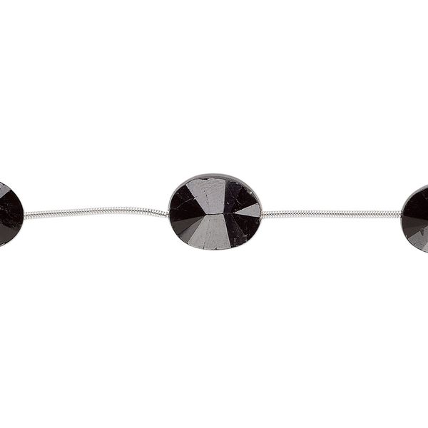 Black spinel 1pkg5, hand-cut faceted flat oval bead natural 13x11mm-15x12mm image number 0