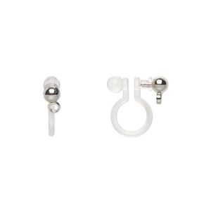 Earring clip-on 1pkg4 imitation rhodium-plated, 11mm / 3mm ball / closed loop, brass / resin clear 2 pair
