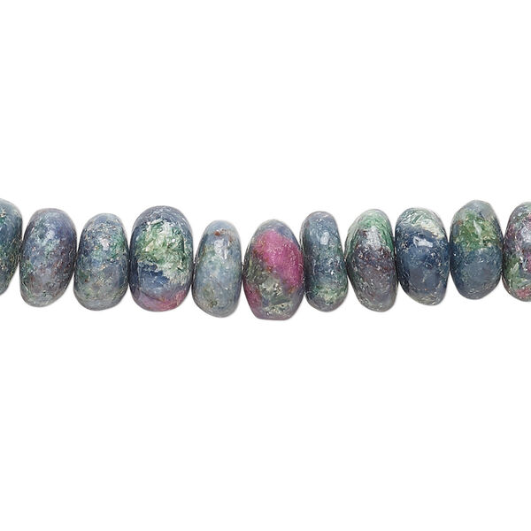 Bead, ruby in kyanite and ruby in zoisite (natural), 7x4mm-9x6mm hand-cut rondelle with 0.4-1.4mm hole, C grade, Mohs hardness 4 to 9. Sold per 8-inch strand. image number 0