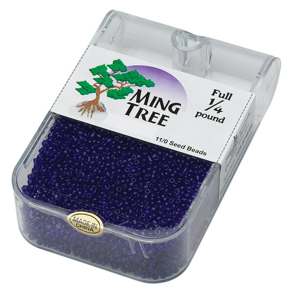 Seed bead, Ming Tree™, glass, pkg/1/4 pound, #11 round, transparent royal blue. image number 0