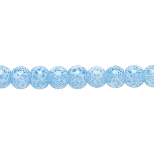 Bead, glass, opaque dark blue and white, 5-6mm round with random spotted pattern. Sold per 15-1/2" to 16" strand. image number 0