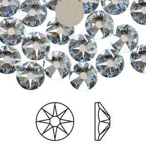 Flat back 12pk crystal blue shade foil back, Crystal Passions® 8.412-8.672mm rose round SS40 2088