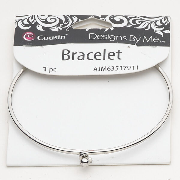Steel 1pkg1, bangle bracelet / hook closure silver-finished 8 inch / 2mm wide image number 0