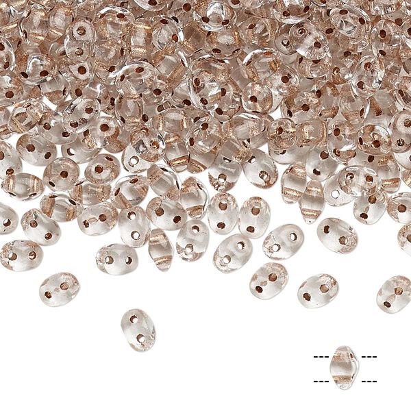 Bead, Preciosa Twin™, Pressed Twin, Czech pressed glass, transparent copper-lined clear, 5x2.5mm oval with 2 holes. Sold per 10-gram pkg. image number 0