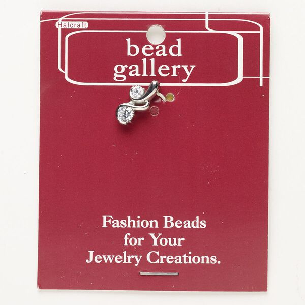 Pendant, brass and glass, pkg/1, silver finish and clear, 18x9mm. image number 0