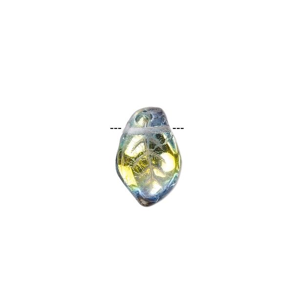 Bead, Czech pressed glass, clear vitrail, 14x9mm top-drilled leaf. Sold per 15-1/2" to 16" strand, approximately 60 beads. image number 0