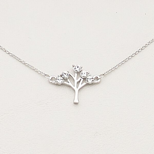 Necklace, Czech glass rhinestone / imitation rhodium-plated steel / brass / "pewter" (zinc-based alloy), clear, 20x18mm tree, 17 inches with 2-inch extender chain and lobster claw clasp. Sold individually. image number 0