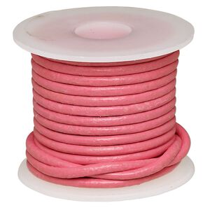 Cord, leather (dyed), pink, 2-2.2mm round. Sold per 5-yard spool.