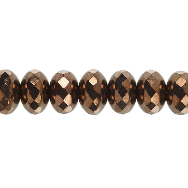 Bead, Czech fire-polished glass, opaque bronze, 11x7mm faceted rondelle. Sold per 15-1/2" to 16" strand. image number 0