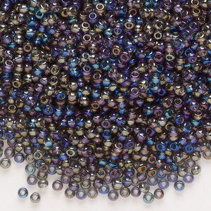 Seed bead, glass, pkg/50g, #10 round, translucent rainbow grey.