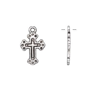 Drop, antique silver-plated "pewter" (zinc-based alloy), 16x12mm single-sided cross. Sold per pkg of 10.