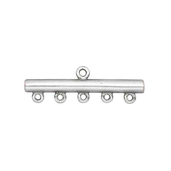 End bar, JBB Findings, antique silver-plated brass, 30.5x3.5mm single-sided bar with 5 bottom loops. Sold per pkg of 2. image number 0