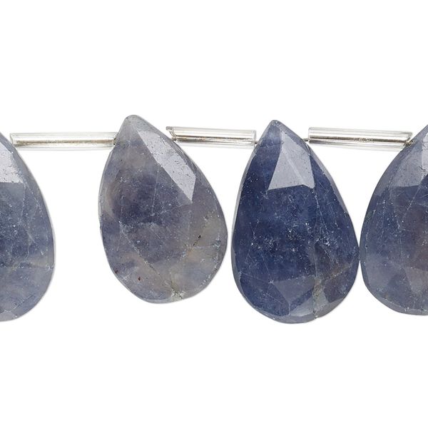 Iolite 1pkg12, hand-cut top-drilled faceted puffed teardrop bead natural 17x12mm-22x15mm image number 0