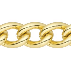 Chain 1pkg1 curb, 16mm, aluminum / anodized gold 5 foot unfinished