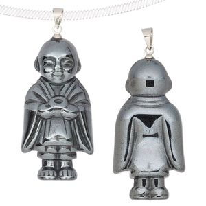 Hemalyke™ / brass 1pkg1, silver-finished 3D Buddha pendant 48x20mm