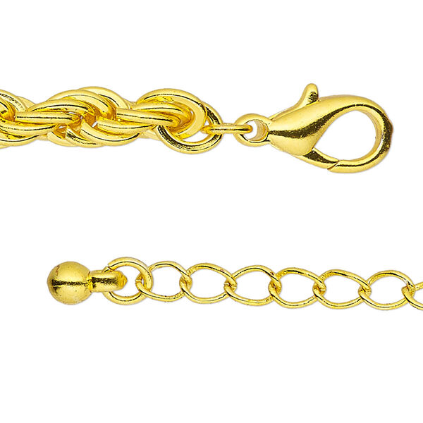 Chain, anodized steel and brass, yellow, 6mm French rope, 7 inches with 1-1/4 inch extender chain and lobster claw clasp. Sold individually. image number 0