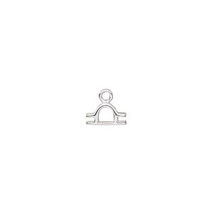 Charm, sterling silver, 8x5mm single-sided Libra zodiac symbol. Sold individually.