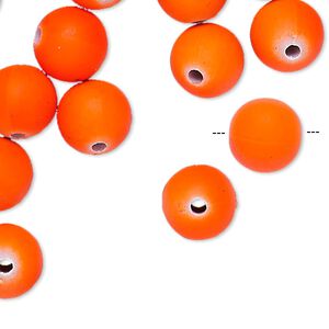 Bead, painted acrylic, neon orange, 10mm round. Sold per 500-gram pkg, approximately 850 beads.