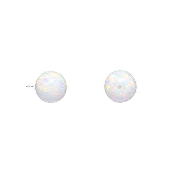 Bead, "opal" (silica and epoxy) (man-made), white, 8mm half-drilled round. Sold individually. image number 0