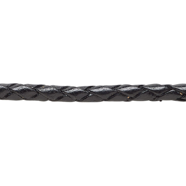 Bolo cord, leather, black, 3.5-4.5mm round. Sold per pkg of (4) 35-inch lengths. image number 0
