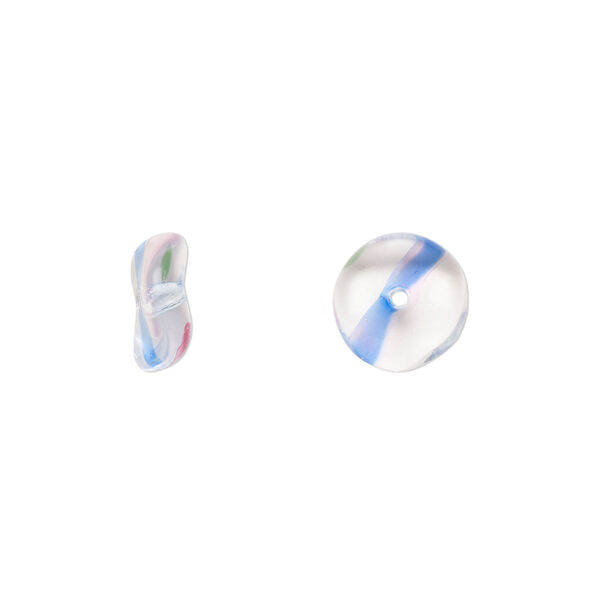 Bead, Czech pressed glass, 3-color/clear, 10x4mm rondelle. Sold per 15" to 16" strand. image number 0