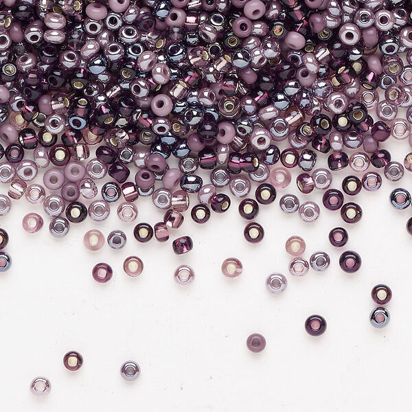 Seed bead mix Preciosa Ornela 1pkg1 Czech glass, opaque and translucent multi-purple, #10 rocaille, 50g image number 0