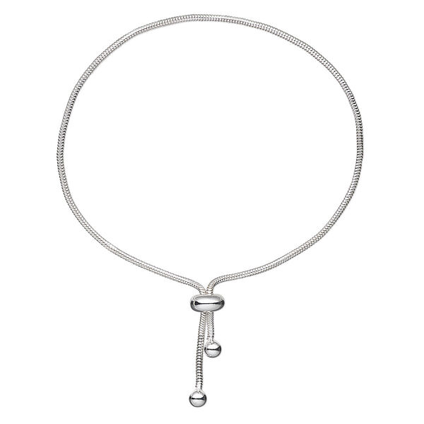 Chain, sterling silver and silicone, 1.4mm round snake, adjustable from 6-9 inches with 8x4mm adjustable slider rondelle. Sold individually. image number 0
