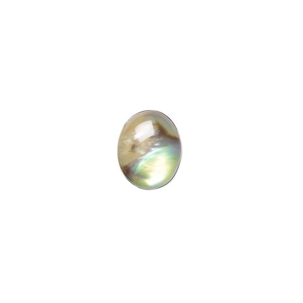 Cabochon, paua shell (coated), 10x8mm calibrated oval, Mohs hardness 3-1/2. Sold per pkg of 6. image number 0
