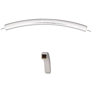 Bead, silver-finished brass, 45x3mm curved square tube. Sold per pkg of 6.