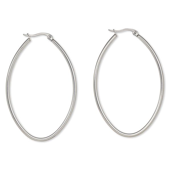 Earring, stainless steel, 58x39mm oval hoop. Sold per pair. image number 0