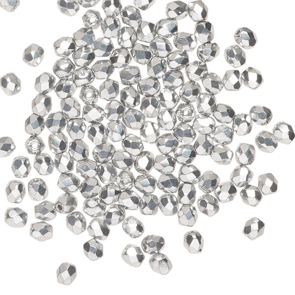 Bead 1pkg1200 Czech fire-polished glass, metallic silver, 3mm faceted round. 1 mass. image number 0