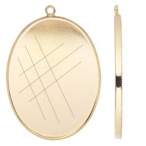 Focal, gold-plated brass, 41x31mm oval with beaded edge and 40x30mm oval bezel setting. Sold per pkg of 2.