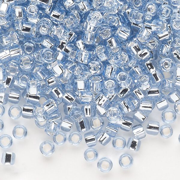 Seed bead, Dyna-Mites™, glass, silver-lined translucent light blue, #6 round with square hole. Sold per 40-gram pkg. image number 0