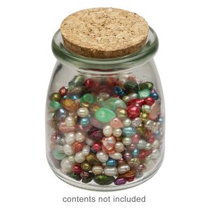 Bottle, glass and cork, clear, 3-1/4x2-1/2 inch with cork stopper and 1-1/2-inch opening. Sold individually.