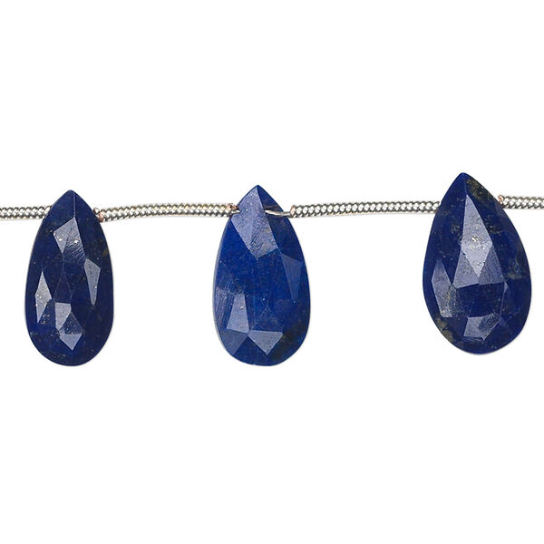Bead, lapis lazuli (natural), 9x5mm-15x9mm graduated hand-cut top-drilled faceted puffed teardrop, A- grade, Mohs hardness 5 to 6. Sold per 8-inch strand, approximately 10 beads. image number 0