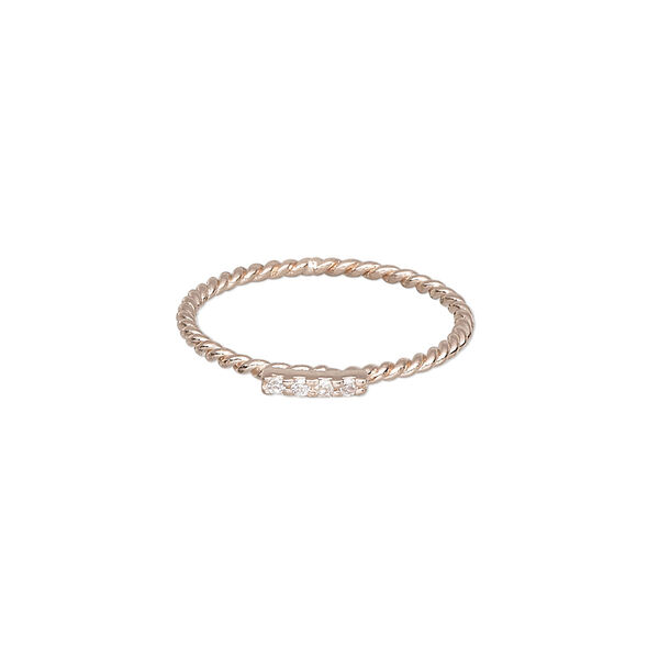 Ring, Create Compliments®, cubic zirconia and rose gold-plated sterling silver, clear, 1.5mm wide twisted, size 7. Sold individually. image number 0