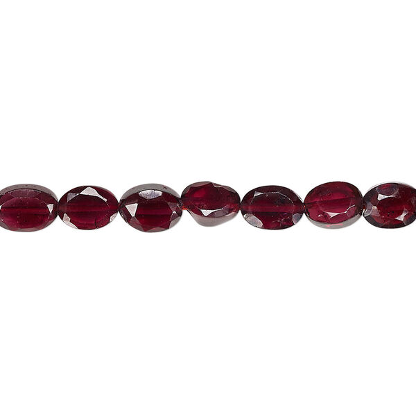 Bead, garnet (dyed), 6x4mm-7x5mm hand-cut faceted flat oval, B grade, Mohs hardness 7 to 7-1/2. Sold per 15-1/2" to 16" strand. image number 0