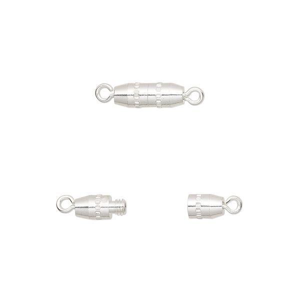 Clasp, torpedo, silver-plated brass, 10x3mm oval. Sold per pkg of 10. image number 0