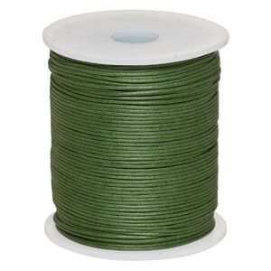 Cord, waxed cotton, dark green, 1mm, 20-pound test. Sold per 100-meter spool.