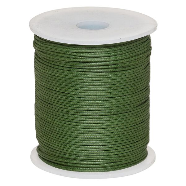 Cord, waxed cotton, dark green, 1mm, 20-pound test. Sold per 100-meter spool. image number 0