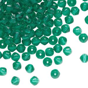 Bead, Czech pressed glass, transparent teal green, 4mm bicone. Sold per 1-ounce pkg, approximately 262 beads.