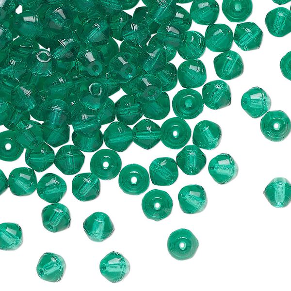 Bead, Czech pressed glass, transparent teal green, 4mm bicone. Sold per 1-ounce pkg, approximately 262 beads. image number 0