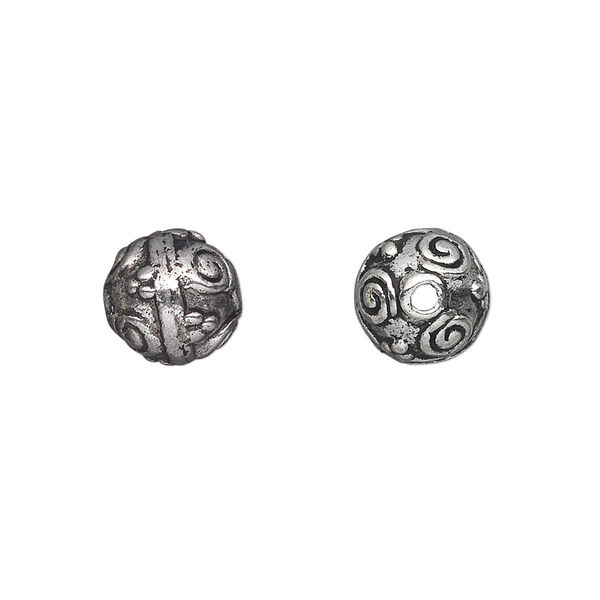 Bead, antique silver-plated "pewter" (zinc-based alloy), 10mm round. Sold per pkg of 10. image number 0
