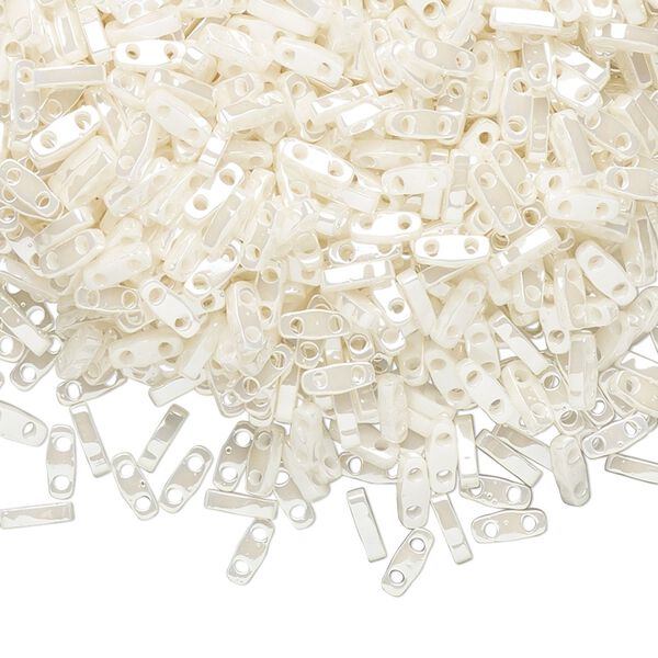 Seed bead, TILA®, glass, pkg/250g, 5x1.2mm quarter tila rectangle, opaque ceylon antique ivory pearl, (QTL-592). image number 0