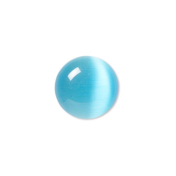 Cabochon, cat's eye glass (fiber optic glass), turquoise blue, 16mm calibrated round, quality grade. Sold per pkg of 6. image number 0