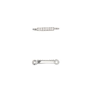 Link, sterling silver and cubic zirconia, clear, 8x1.5mm bar. Sold individually.