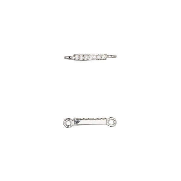 Link, sterling silver and cubic zirconia, clear, 8x1.5mm bar. Sold individually. image number 0