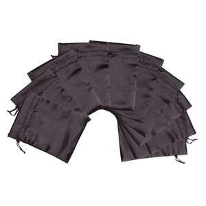 Pouch, satin, black, 6-1/4 x 4-3/4 inches with drawstring closure. Sold per pkg of 10.
