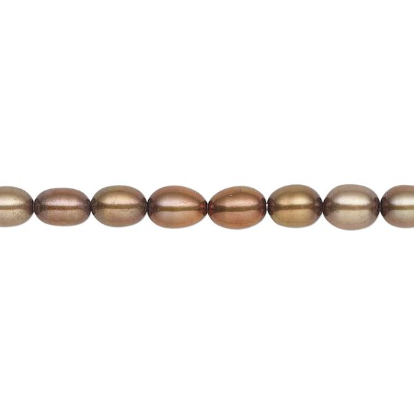 Pearl, cultured freshwater (dyed), antique copper, 4-5mm rice, C grade, Mohs hardness 2-1/2 to 4. Sold per 15-1/2" to 16" strand. image number 0