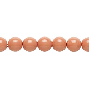 Bead, Czech dipped décor glass druk, rose, 8mm round. Sold per 15-1/2" to 16" strand.